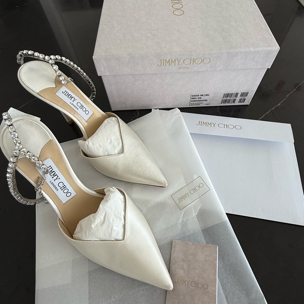 Jimmy Choo Ivory Heels with Crystal Embellishments